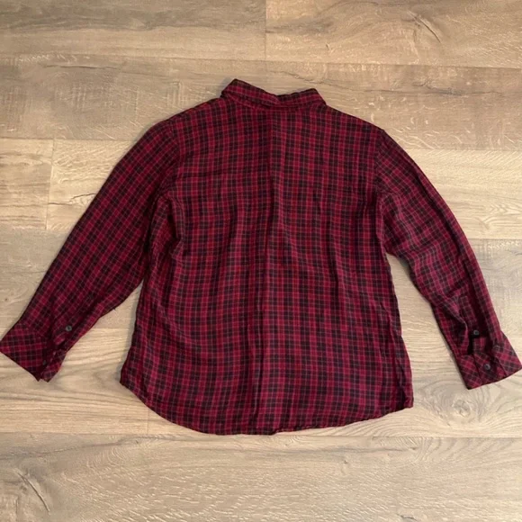 Sanctuary red black plaid button down rayon Shirt, L - Picture 2 of 6